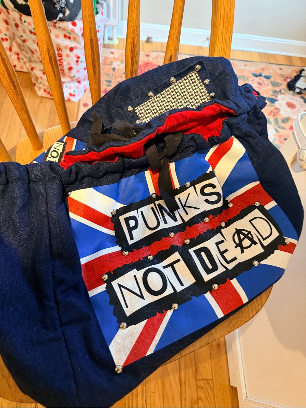 S/M size/ Punk's Not Dead Navy Dog Carrier Tote with Union Jack Accent